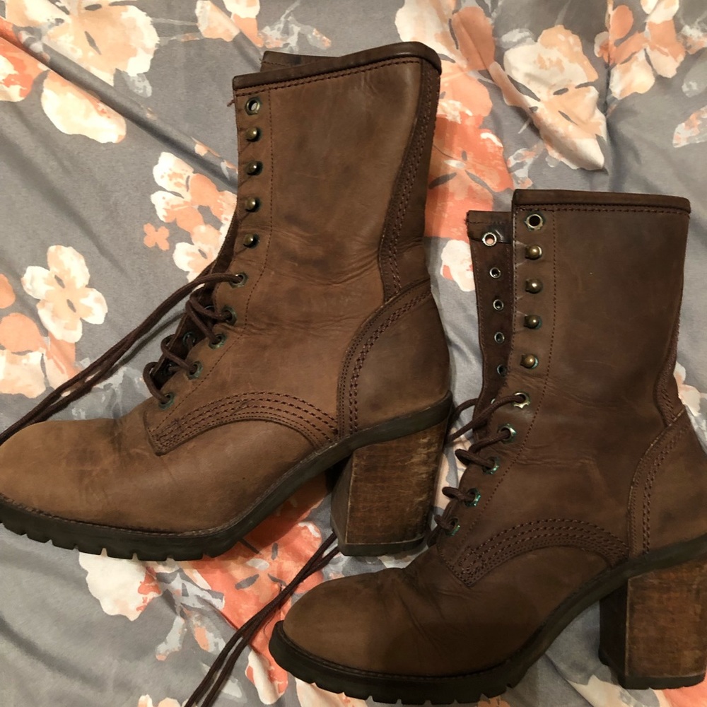 Guess brown combat block heel boot